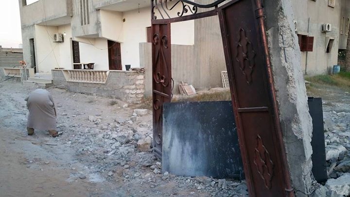 Indiscriminate grad rockets fell on a civilian's house in Sobratha Monday evening. Photos: Sobratha Municipality 